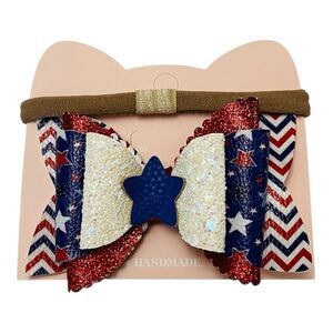 4th of July Baby Girl 4” Bow Headband 2 in 1 Interchangeable Nylon USA Patriotic